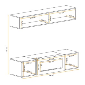 Composition murale horizontale FLY chêne clair dimensions ouvertes