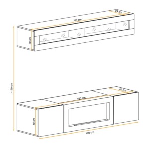 Composition murale horizontale FLY chêne clair dimensions