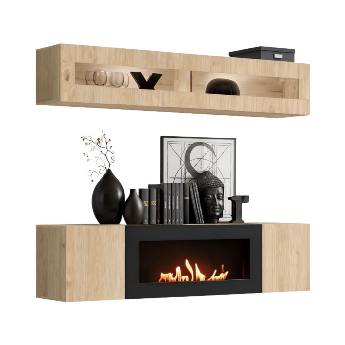 Composition murale horizontale FLY chêne clair fond blanc