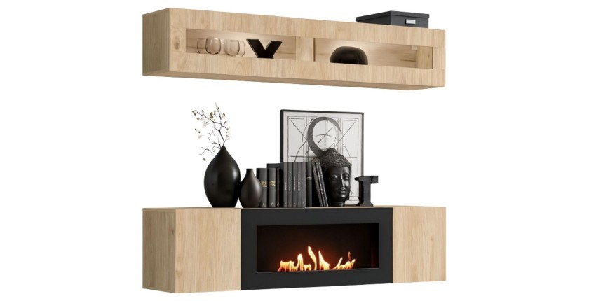 Composition murale horizontale FLY chêne clair fond blanc