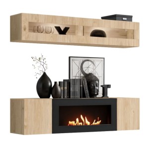 Composition murale horizontale FLY chêne clair fond blanc