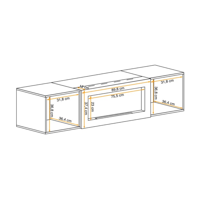 Meuble TV avec cheminée intégrée FLY cachemire ouvert dimensions