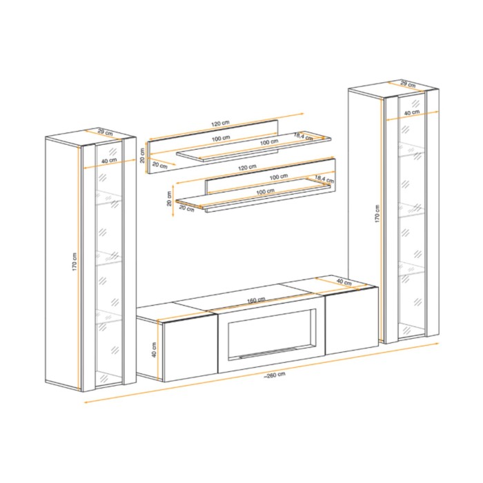 Composition murale vitrée FLY cachemire dimensions