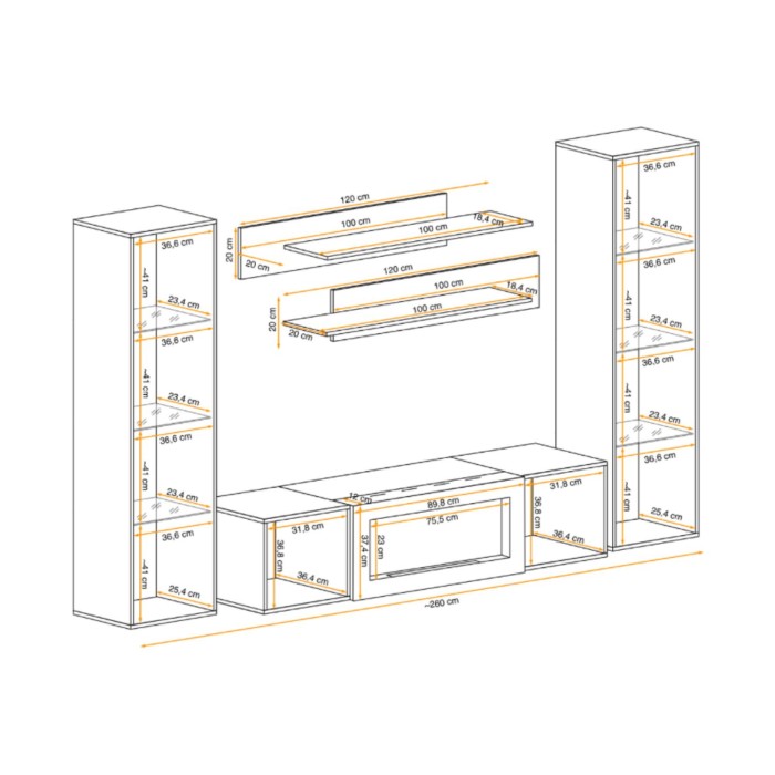 Composition murale partielle FLY cachemire ouverte dimensions