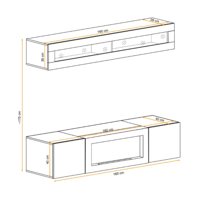 Composition murale horizontale vitrée FLY cachemire dimensions