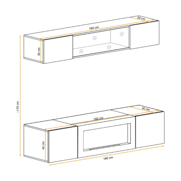 Composition murale horizontale partielle FLY cachemire dimensions
