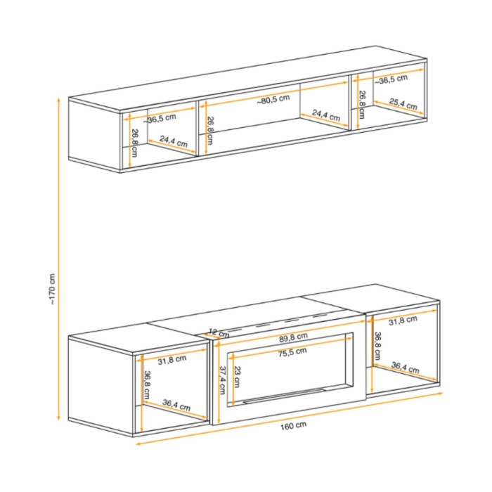 Composition murale horizontale partielle FLY cachemire ouverte dimensions