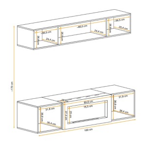 Composition murale horizontale partielle FLY cachemire ouverte dimensions
